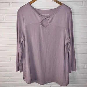 Soft Surroundings Purple and White Striped Stretch Long Sleeve Shirt, Size Large